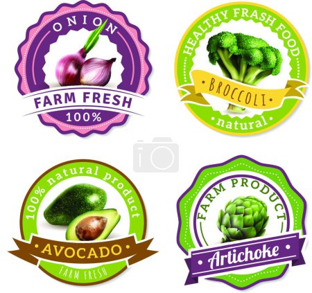 Téléchargez les illustrations : Légumes Label Set illustration vectorielle - en licence libre de droit