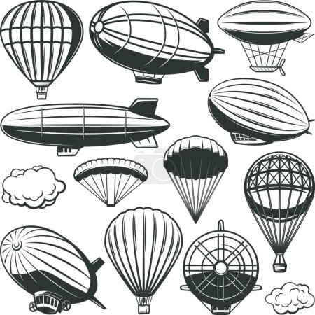 Téléchargez les illustrations : Illustration vectorielle Vintage Airship Collection - en licence libre de droit