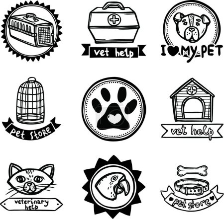 Ilustración de Conjunto de emblemas veterinarios vector ilustración - Imagen libre de derechos