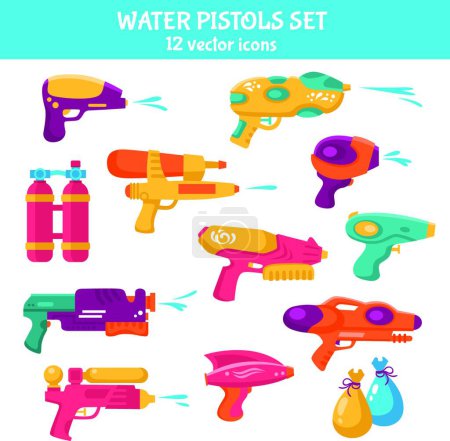Ilustración de Pistolas de agua Set vector ilustración - Imagen libre de derechos