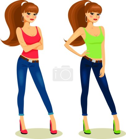 Illustration for Beautiful young girls vector illustration - Royalty Free Image