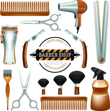 Ilustración de Herramientas de barbería set vector ilustración - Imagen libre de derechos