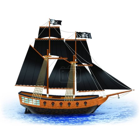 Téléchargez les illustrations : Illustration vectorielle de bateau pirate - en licence libre de droit