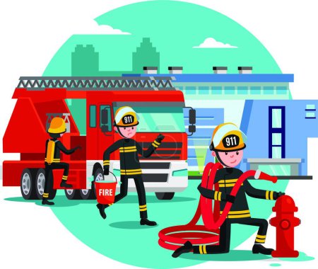 Téléchargez les illustrations : Illustration vectorielle de modèle de lutte contre l'incendie coloré - en licence libre de droit