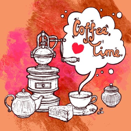 Téléchargez les illustrations : Café Croquis Illustration vectorielle de fond - en licence libre de droit