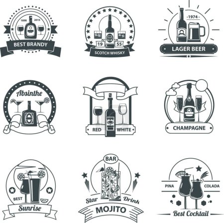 Téléchargez les illustrations : Cocktail Label Set illustration vectorielle - en licence libre de droit