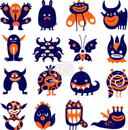 Illustration for Funny Monsters Set  vector illustration - Royalty Free Image