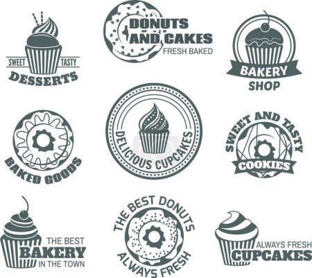 Téléchargez les illustrations : Illustration vectorielle d'étiquette de cupcake beignet - en licence libre de droit
