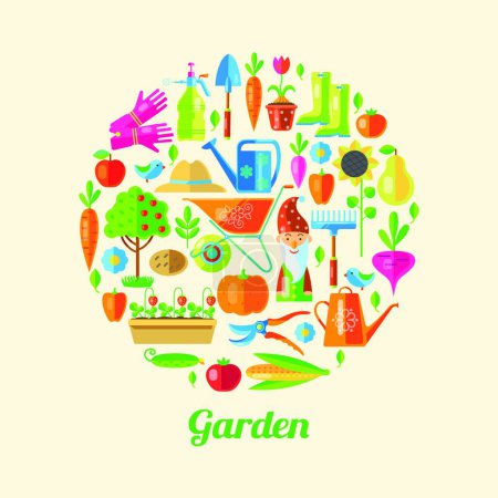 Téléchargez les illustrations : Illustration vectorielle d'affiche colorée de jardin - en licence libre de droit