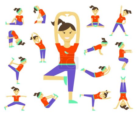 Ilustración de El yoga femenino posa sobre fondo blanco - Imagen libre de derechos