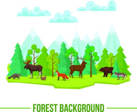 Illustration for Forest Animals Background, colorful vector illustration - Royalty Free Image