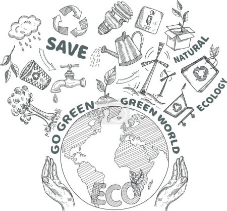 Ilustración de Doodles Ecology Concept With Globe - Imagen libre de derechos