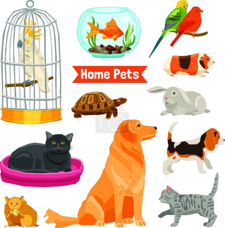 Ilustración de Página de inicio Mascotas Set vector ilustración - Imagen libre de derechos
