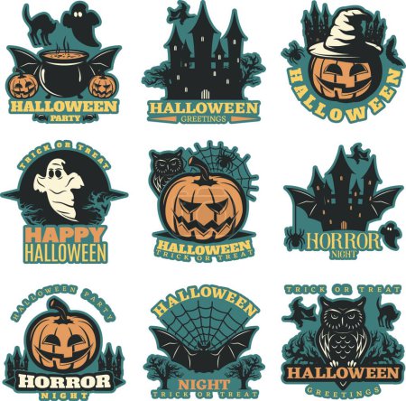 Ilustración de "Ilustración vectorial de emblemas de colores de Halloween " - Imagen libre de derechos