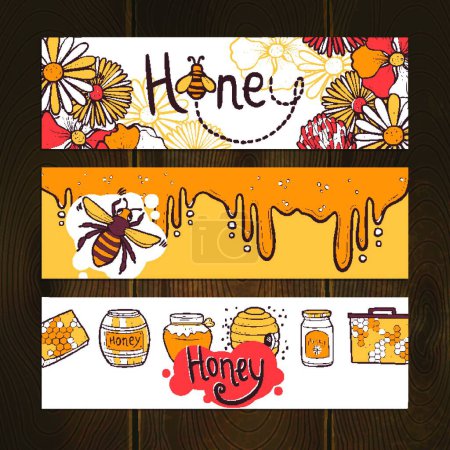 Téléchargez les photos : Set de bannières miel, illustration vectorielle - en image libre de droit