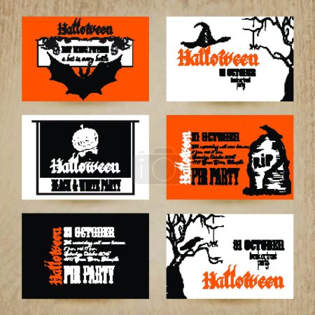 Téléchargez les illustrations : Ensemble de cartes Halloween, illustration vectorielle - en licence libre de droit