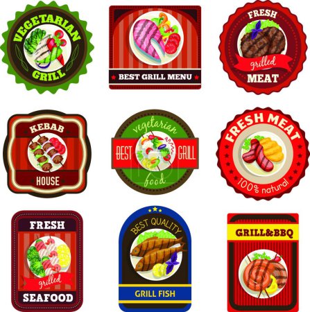 Illustration for Grill Dishes Emblems, colorful vector illustration - Royalty Free Image