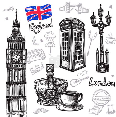 Ilustración de Conjunto de bocetos de Londres, ilustración vectorial - Imagen libre de derechos
