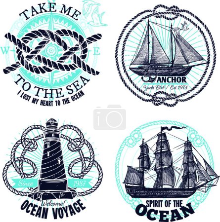 Téléchargez les illustrations : Collection Emblèmes marins, illustration vectorielle simple - en licence libre de droit