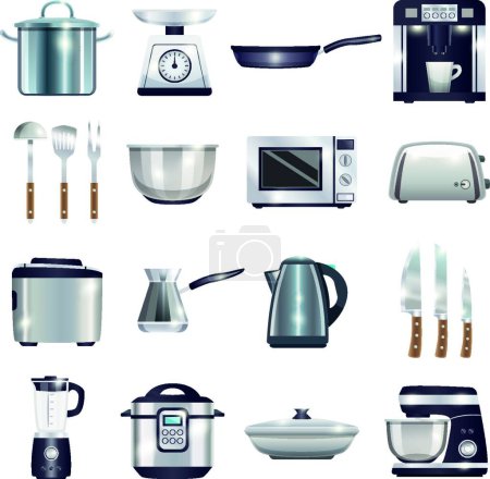 Téléchargez les illustrations : Accessoires de cuisine Set illustration vectorielle - en licence libre de droit