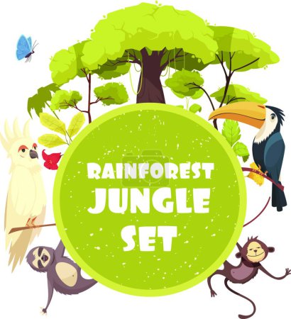 Téléchargez les illustrations : Jungle Cadre décoratif, illustration vectorielle colorée - en licence libre de droit