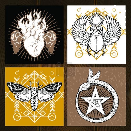 Téléchargez les illustrations : Illustration vectorielle Set de tatouage occulte - en licence libre de droit