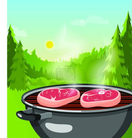 Téléchargez les illustrations : Concept de barbecue extérieur, illustration vectorielle simple - en licence libre de droit