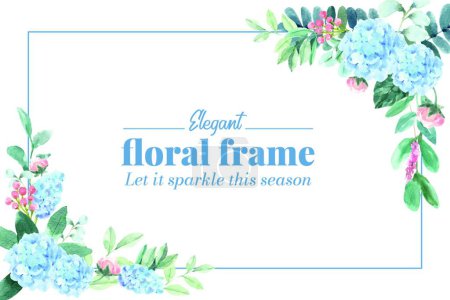 Téléchargez les illustrations : "Floral charming frame design with hydrangea, peony watercolor illustration." - en licence libre de droit