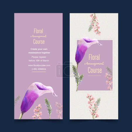Illustration for "Floral wine flyer design with calla lily, Poaceae watercolor illustration." - Royalty Free Image