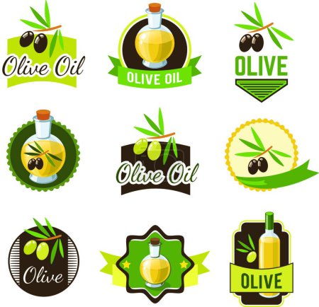 Illustration for Olive oil Badges, colorful vector illustration - Royalty Free Image