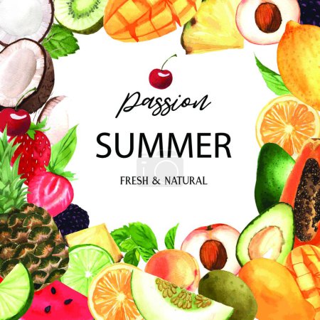 Illustration for Fruit border with text summer, vector illustration - Royalty Free Image