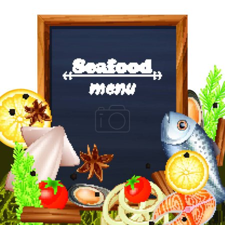 Téléchargez les illustrations : Modèle de menu de fruits de mer illustration vectorielle - en licence libre de droit