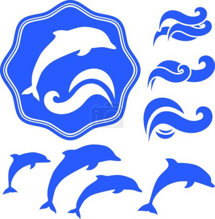 Téléchargez les illustrations : "Silhouettes de dauphins ", illustration vectorielle graphique - en licence libre de droit