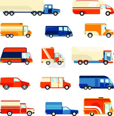 Téléchargez les illustrations : Camions de livraison Set illustration vectorielle - en licence libre de droit