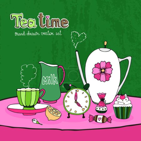 Téléchargez les illustrations : "Teatime Party Card ", illustration vectorielle graphique - en licence libre de droit