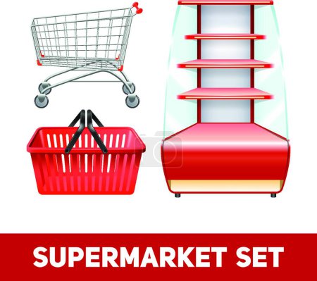 Téléchargez les illustrations : "Supermarché réaliste Set ", illustration vectorielle graphique - en licence libre de droit