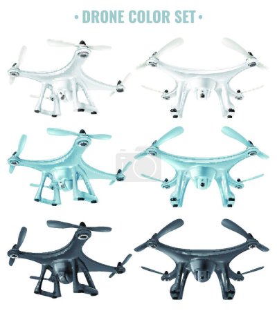 Téléchargez les illustrations : Illustration vectorielle d'ensemble de drone réaliste - en licence libre de droit
