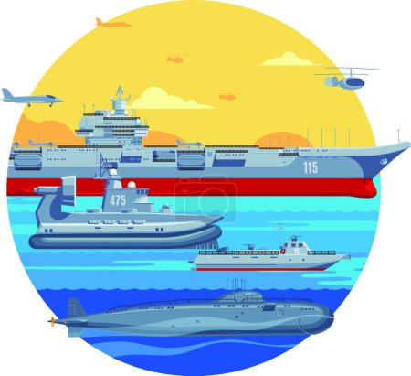 Téléchargez les illustrations : "Modèle de bateaux militaires ", illustration vectorielle graphique - en licence libre de droit
