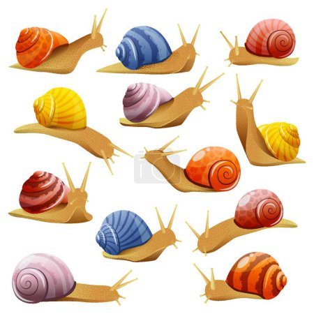 Téléchargez les illustrations : Escargots décoratifs Illustration vectorielle - en licence libre de droit