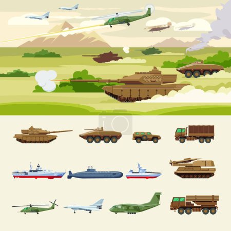 Téléchargez les illustrations : "Concept de transport militaire ", illustration vectorielle graphique - en licence libre de droit