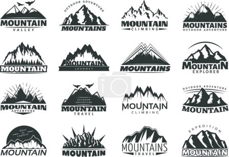 Téléchargez les illustrations : Étiquettes de voyage en montagne illustration vectorielle - en licence libre de droit