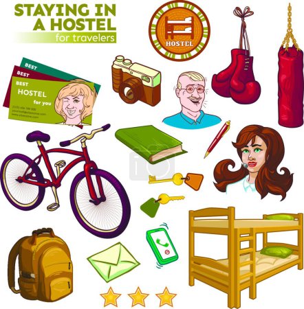 Illustration for Hostel Elements Set, simple vector illustration - Royalty Free Image