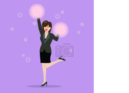 Illustration for Business woman cheerleader modern vector illustration - Royalty Free Image