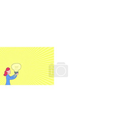 Photo for "Lady Standing Drawing Holding Light Up Showing New Ideas. Woman Touching Illuminated Bulb Presenting Newly Discovered Thoughts And Idea." - Royalty Free Image