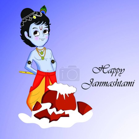 Illustration for Hindu festival Janmashtami, colorful vector illustration - Royalty Free Image