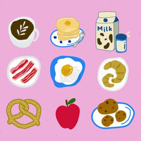 Téléchargez les illustrations : Ensemble d'icônes de la nourriture petit déjeuner - en licence libre de droit