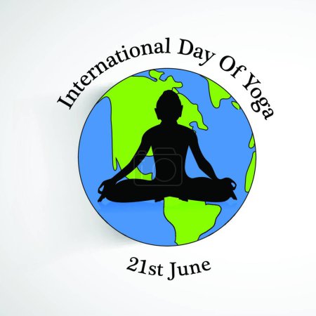 Ilustración de Día internacional del texto del yoga y la postura del yoga en la Tierra - Imagen libre de derechos