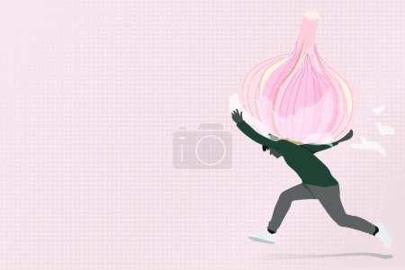Illustration for Covid 19 prevention man with garlic - Royalty Free Image