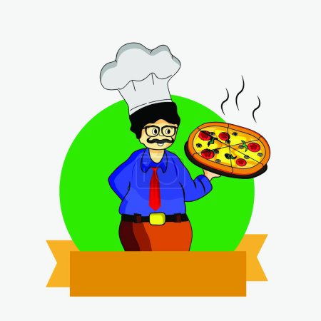 Ilustración de Comida Rápida concepto chef con pizza - Imagen libre de derechos