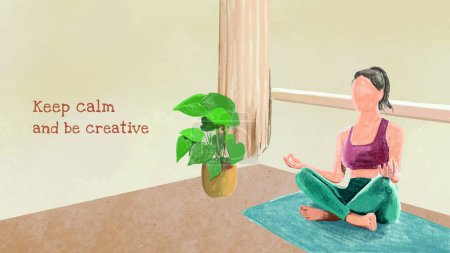 Téléchargez les illustrations : Rester calme et être créatif, femme pravticing yoga - en licence libre de droit